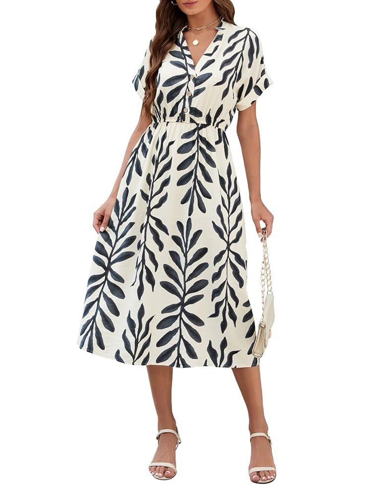 SEAFORM Women's Casual Long Dress V-Neck Retro Floral Print Dresses Elegant Long Fitted Dress for... | Amazon (US)