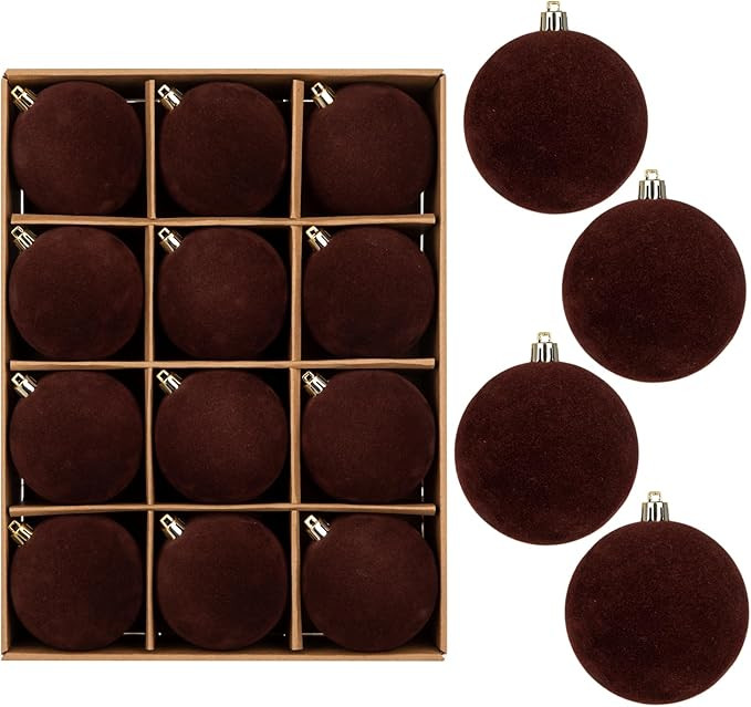 Briful 3.15" Velvet Christmas Ball Ornaments, 12PCS Matte Dark Brown Neutral Christmas Balls & Ba... | Amazon (US)