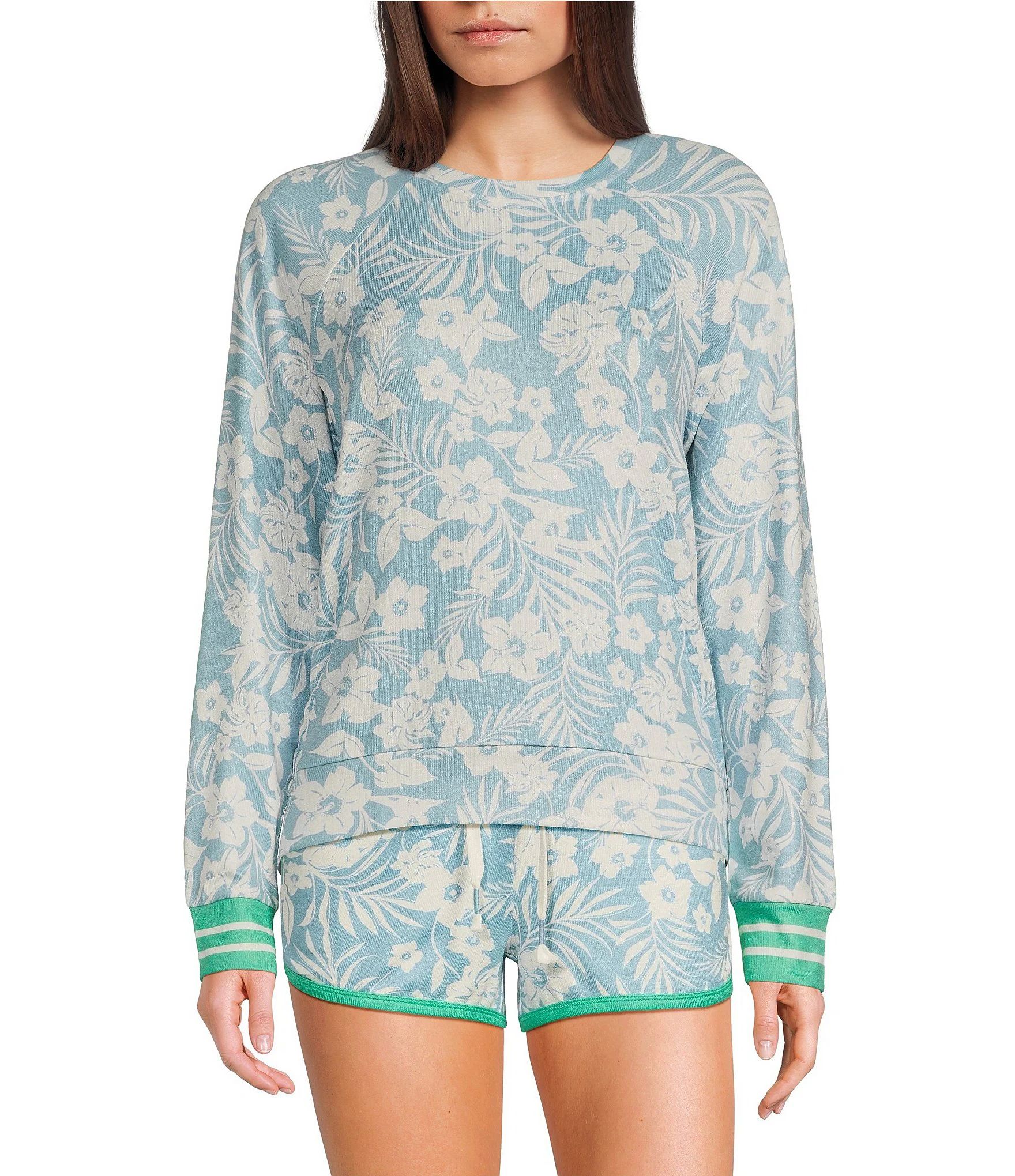 Peachy Knit Ocean Breeze Floral Long Sleeve Round Neck Coordinating Sleep Top | Dillard's