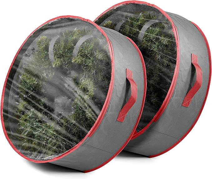 2-Pack Christmas Wreath Storage Container 36"- Artificial Christmas Wreath Storage, Solid Handles... | Amazon (US)