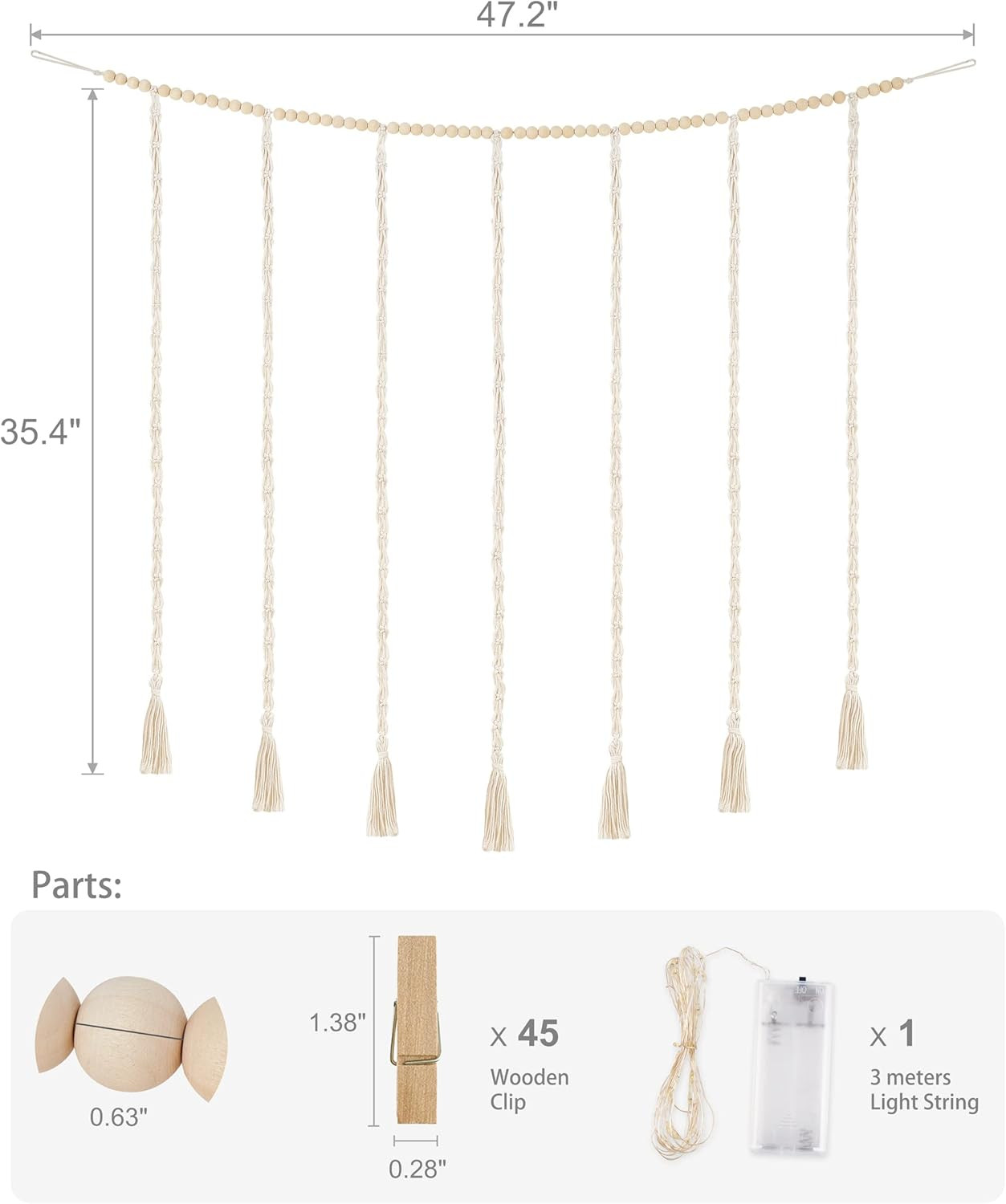 Mkono Macrame Hanging Photo Display Wall Decor with String Lights, Boho Wooden Beads Garland Coll... | Amazon (US)