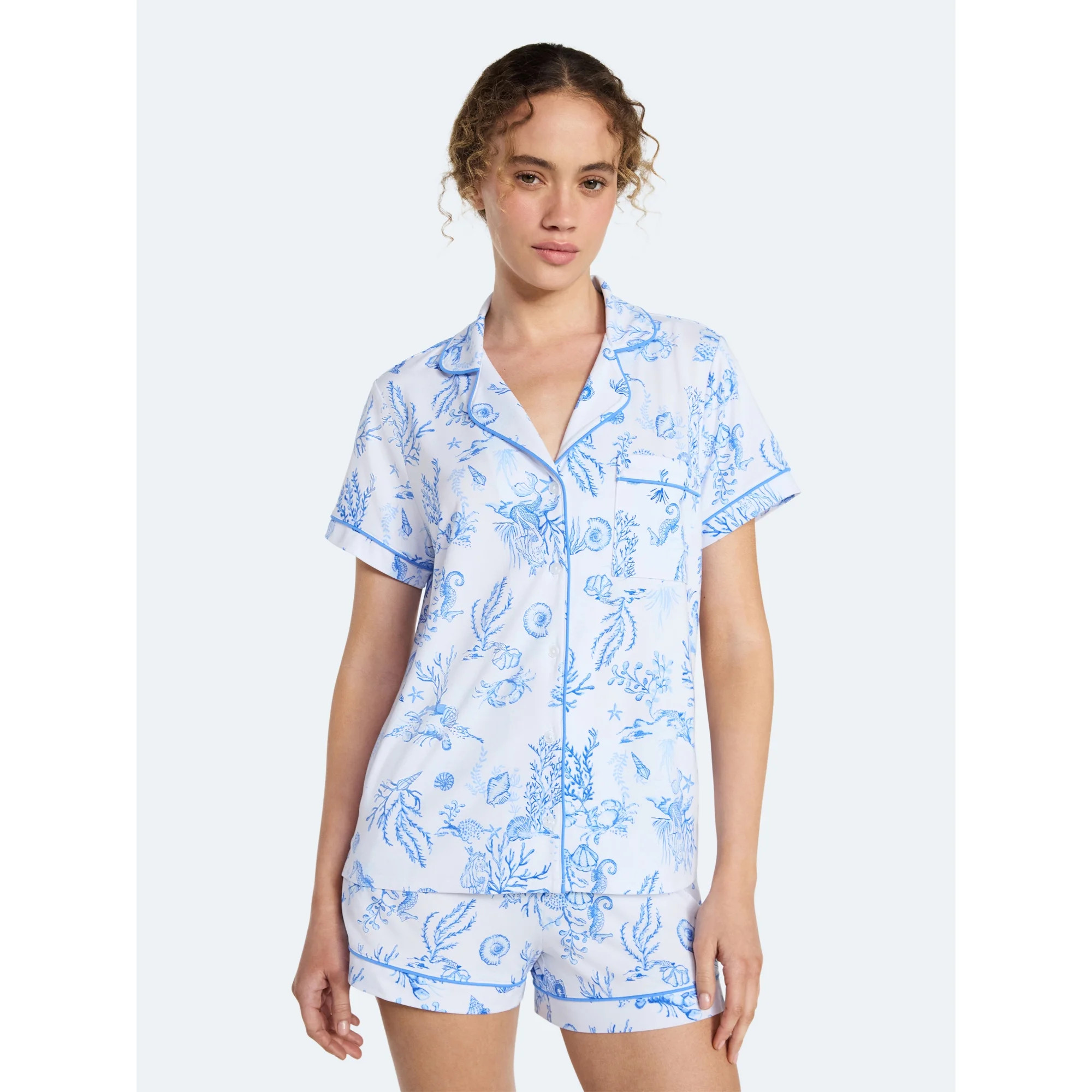 Joyspun Women’s Mommy and Me Notch Collar Top and Shorts Family Matching Pajama Set, Sizes XS-3... | Walmart (US)