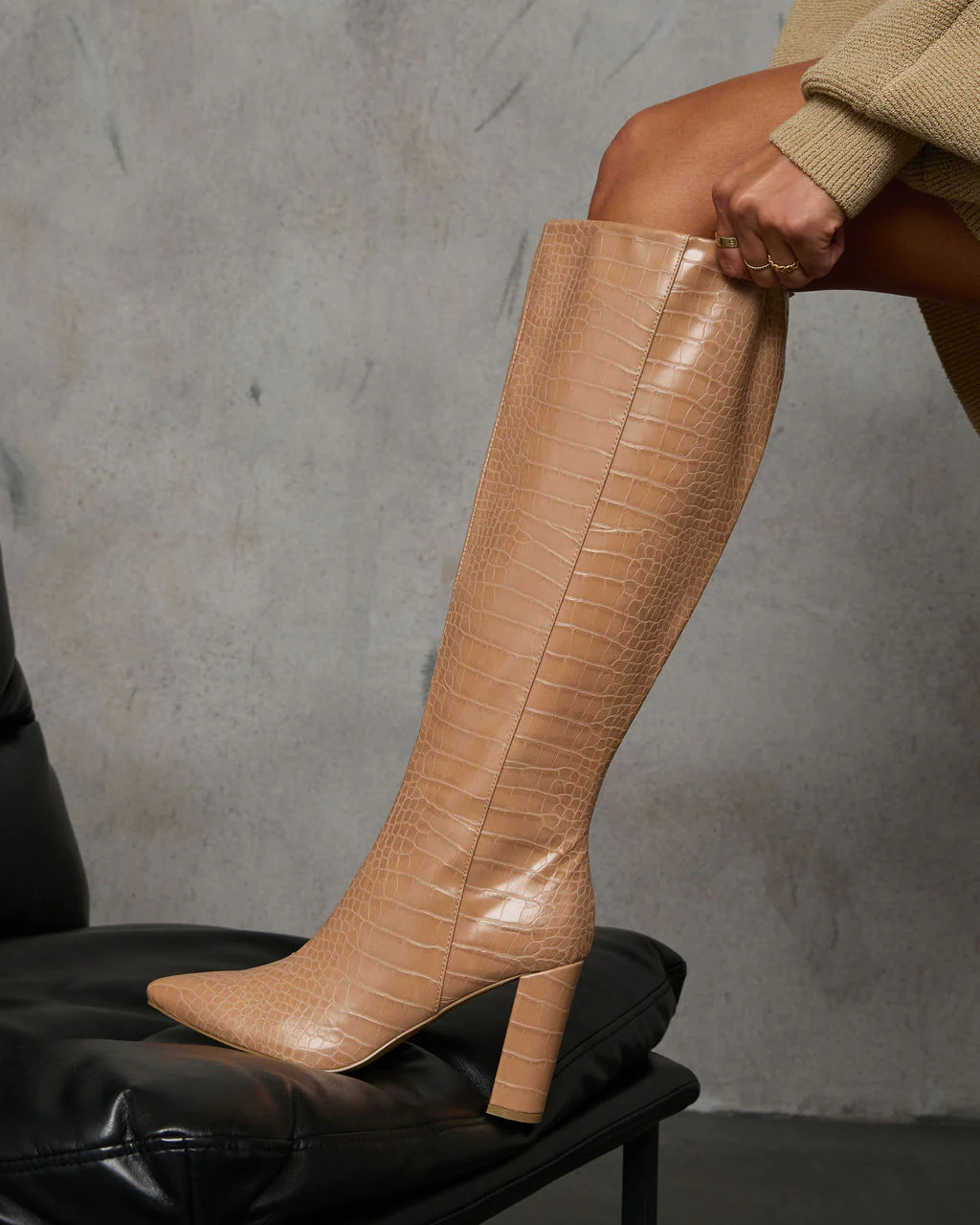 Dahlia Croc Embossed Knee High Boots | VICI
