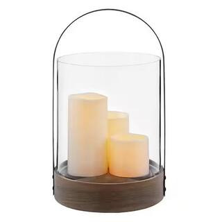 Hampton Bay 14.96 in. Outdoor Patio Round Handle Lantern with 3 LED Candles HD25PT424 - The Home ... | The Home Depot