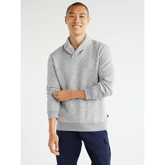 Free Assembly Men's Rib Fleece Shawl Neck Pullover Sweater with Long Sleeves, Sizes S-3XL | Walmart (US)