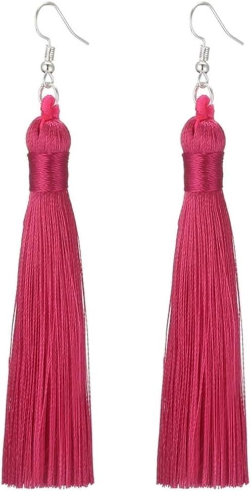 KLFrogPond Charms Boho Silk Thread Long Tassel Dangle Drop Fringe Earrings Fabric Vintage Eardrop | Amazon (US)