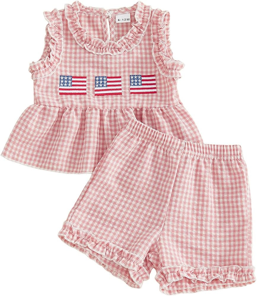 MoZiKQin Toddler Baby Girl Summer Clothes Waffle Ruffle Sleeveless Tank Tops and Shorts Set 2 Pie... | Amazon (US)