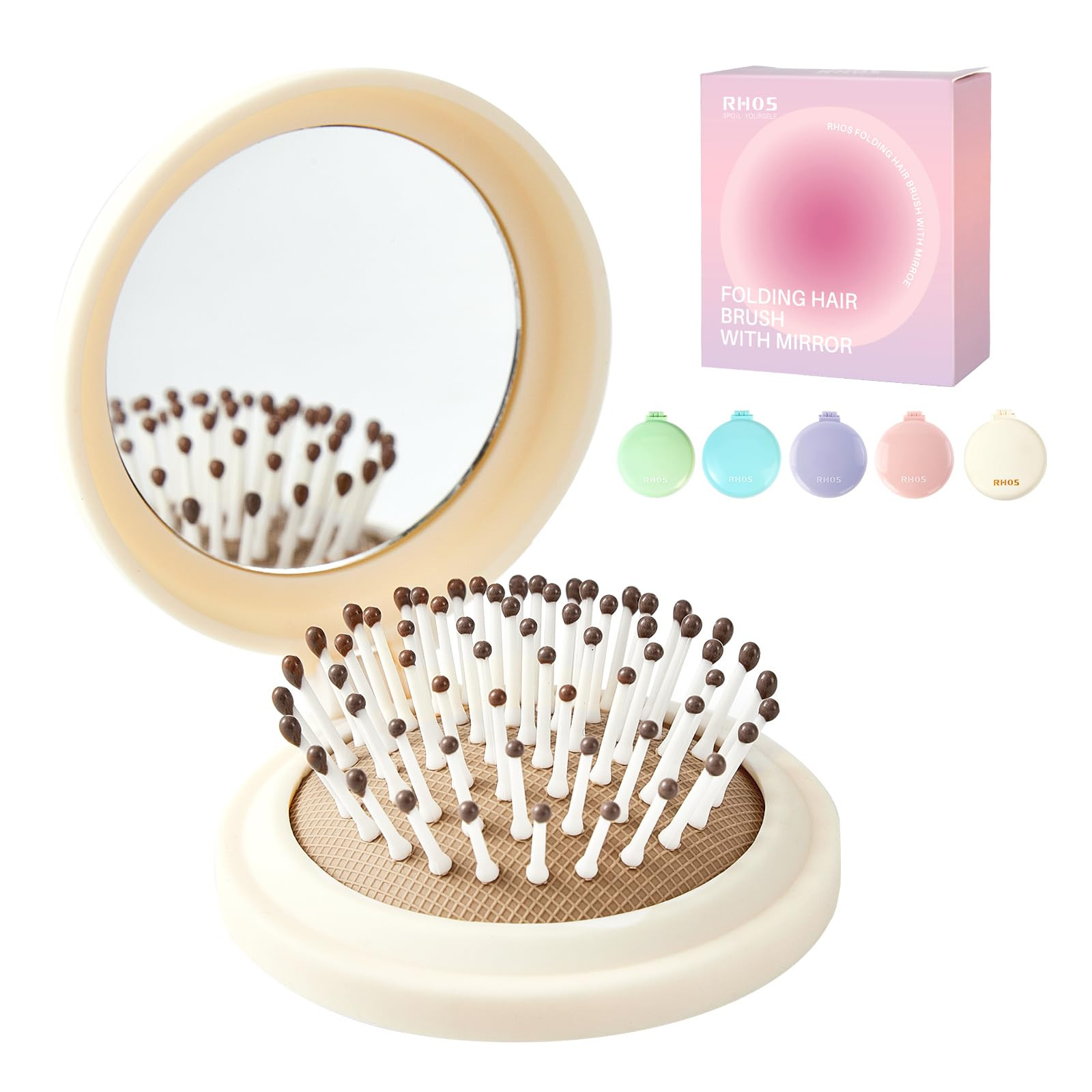 RHOS Folding Brush with Mirror for Women,Men and Kids-Compact Brush with Mirror for Purse,Small P... | Amazon (US)
