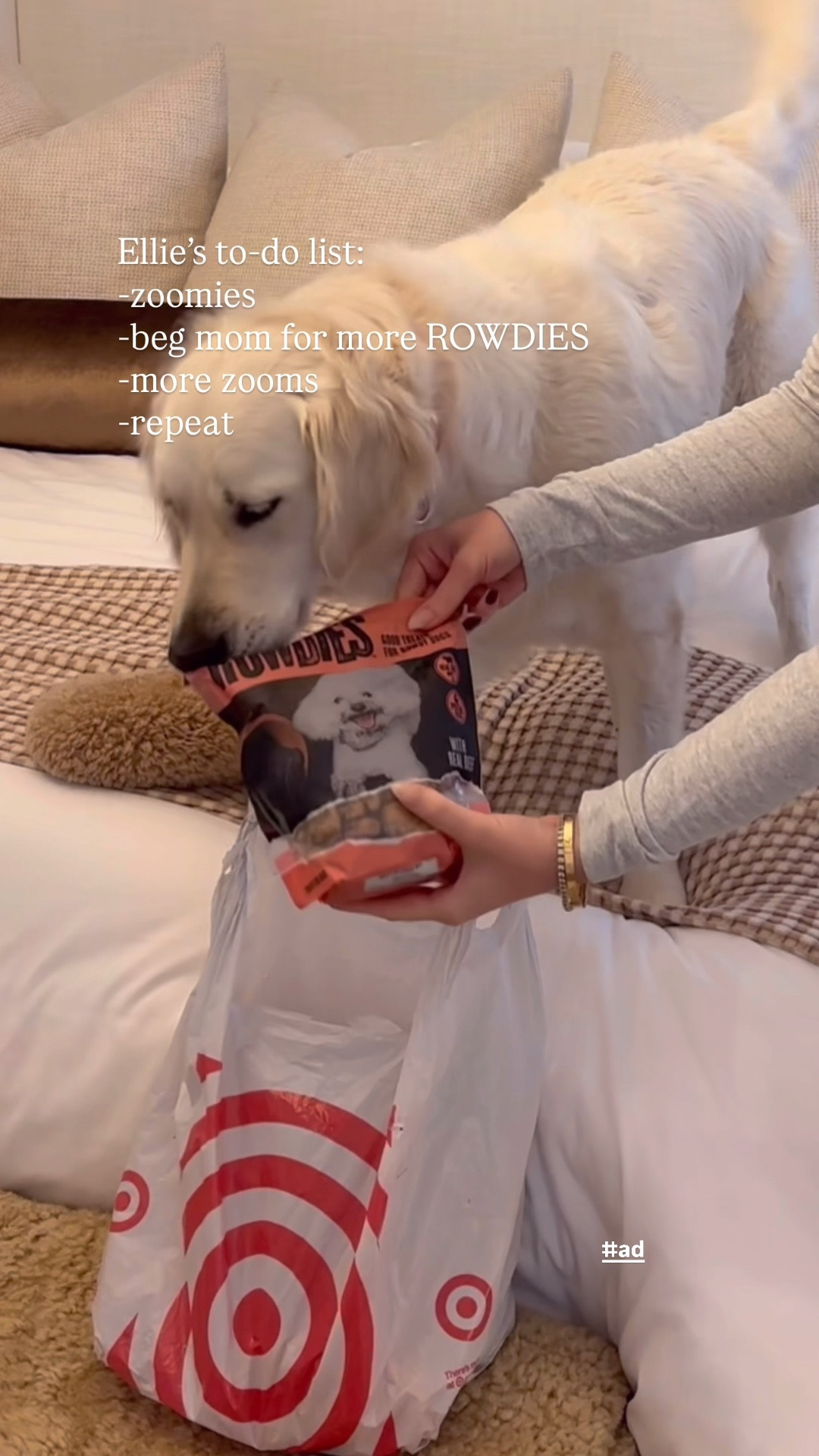 #ad If your dog lives in their Rowdy era too, you need @rowdiesdogtreats 🤍🐶 Rowdies are NEW at Target! They are soft, protein packed, and made with real chicken and real beef! Shop them below and @target 🫶🏼 #RowdiesPartner #RowdiesDogTreats #GetRowdies #TargetPartner #Target 
