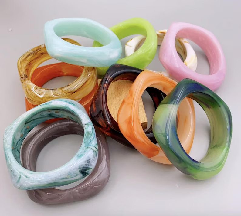 Statement Vintage Colourful, Irregular Acrylic Resin Marble Chunky Bangles for Women Geometric Br... | Etsy (US)