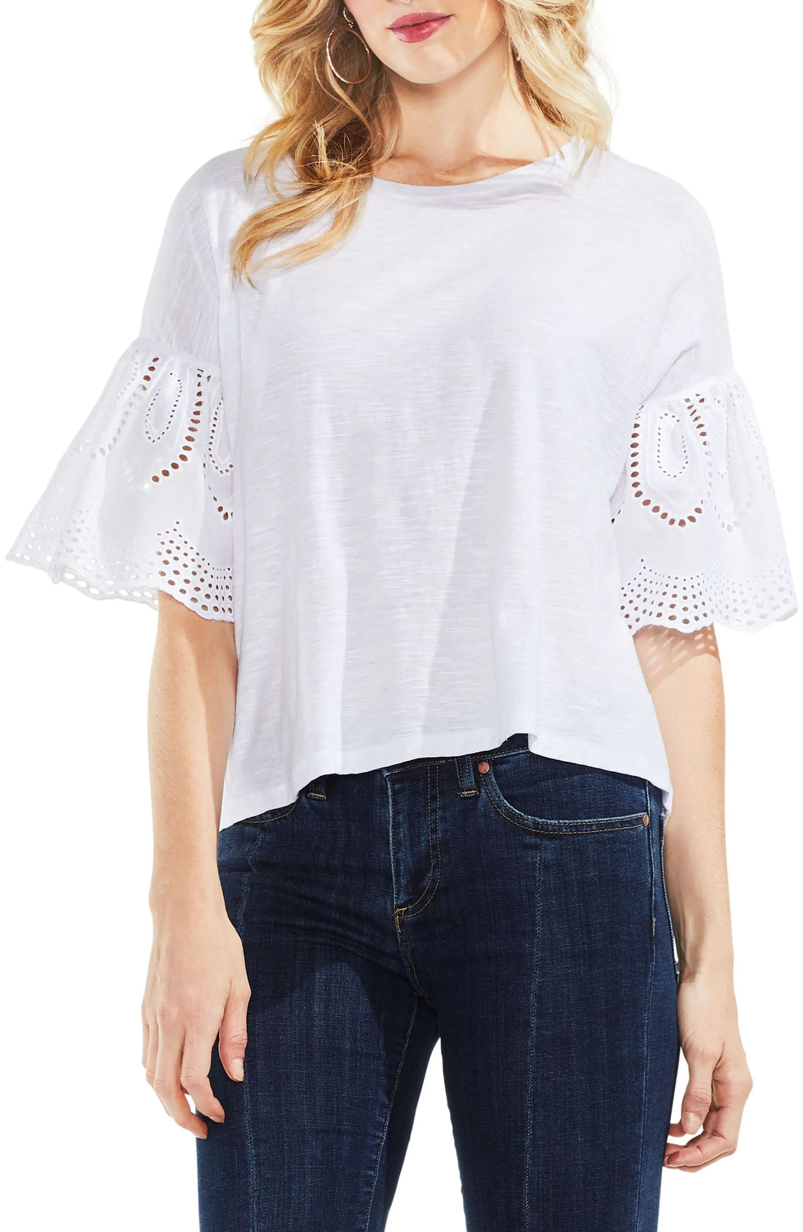 Lace Eyelet Ruffle Sleeve Tee | Nordstrom