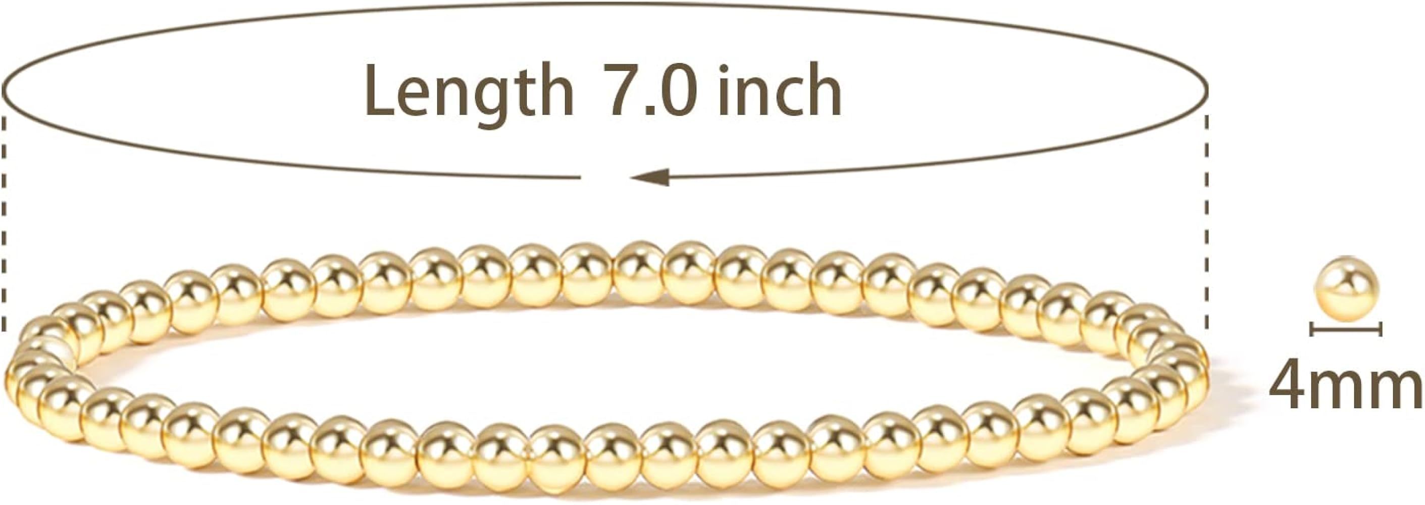 Elegance 11 designs 14K Gold Plated Bead Ball Bracelet Stretchable Elastic Gold Beaded Bracelets ... | Amazon (US)