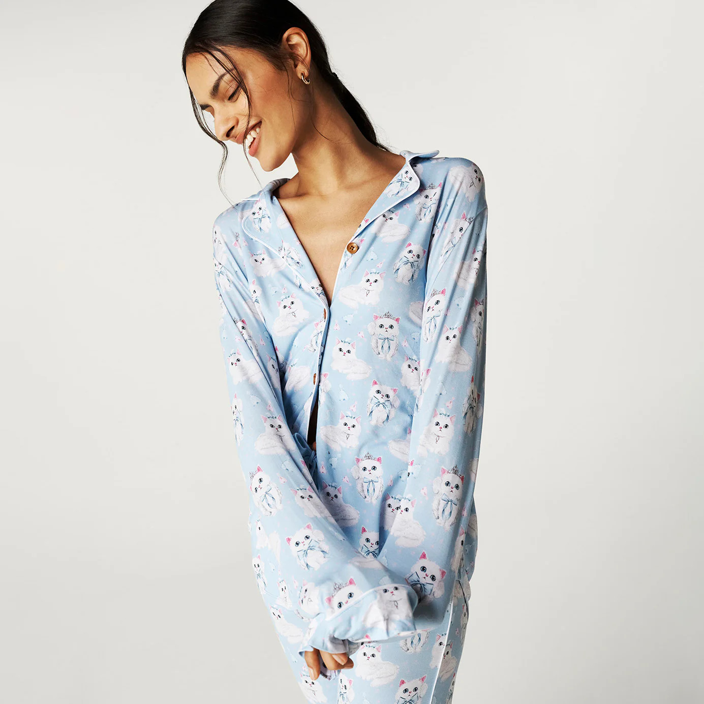 Kitty Blue Luxe Womens Pajamas | Dixie Cat | Posh Peanut