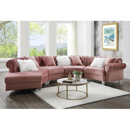 Modern Pink Velvet Sectional Sofa by Acme Ninagold 57360-4pcs | Walmart (US)