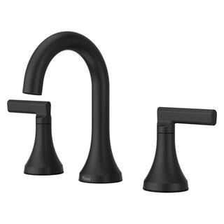 Vedra 8 in. Widespread Double Handle High Arc Bathroom Faucet with Drain Kit Included in Matte Bl... | The Home Depot
