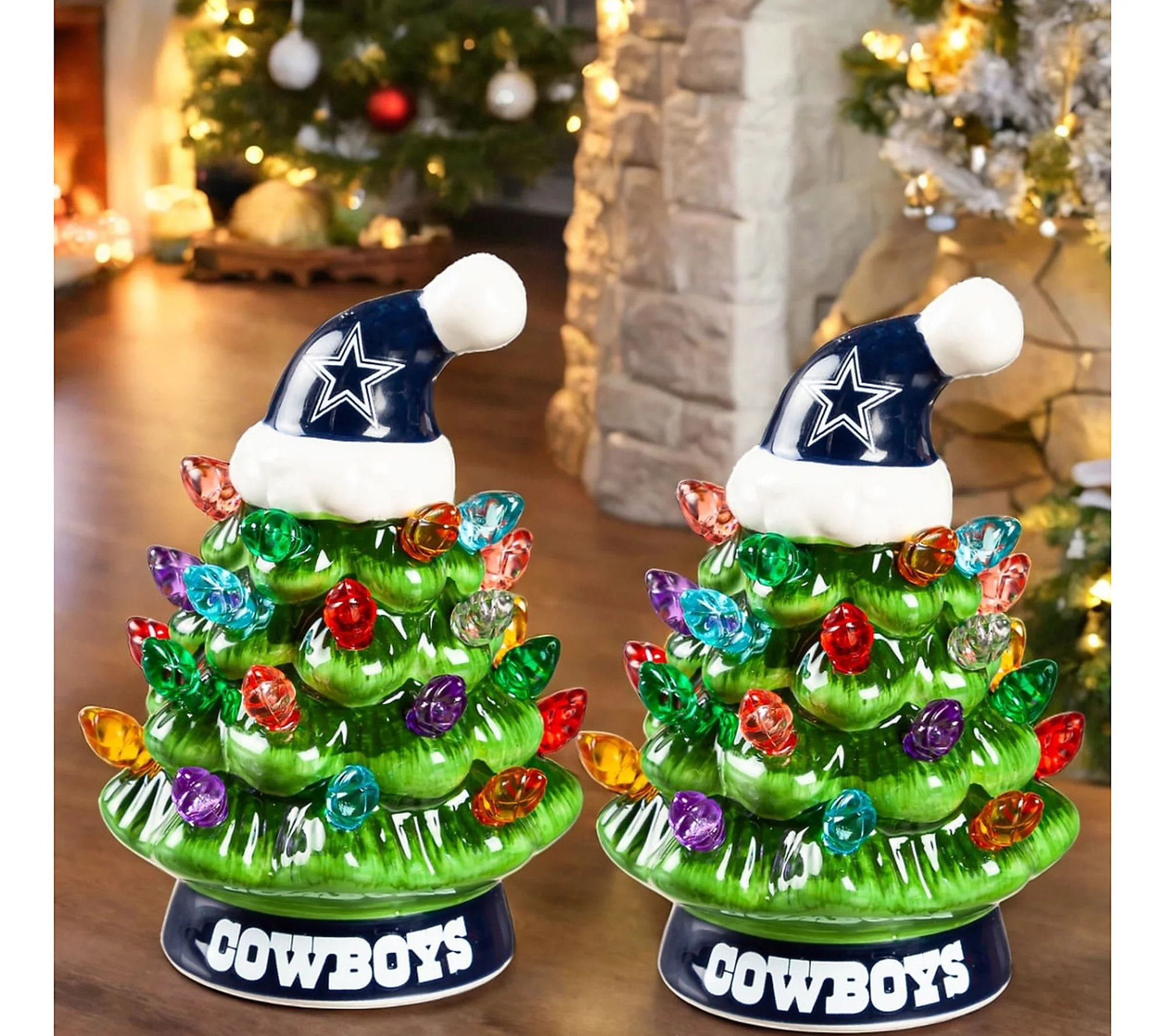 NFL Officially Licensed Set of 2 4"" LED Christm s Trees | QVC