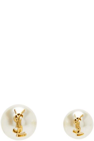 Gold Asymmetric Pearl Stud Earrings | SSENSE