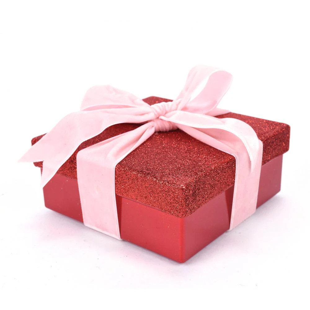 Glitter Gift Box Ornament - TWO OPTIONS - Red and White or Pink and Red | Hello Holidays
