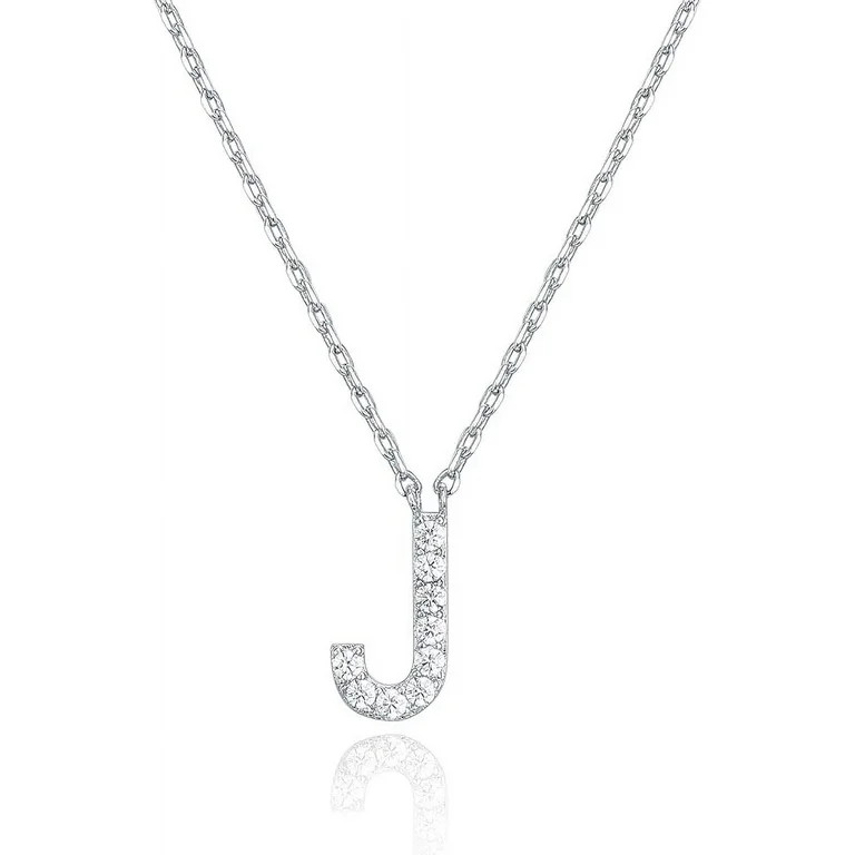 PAVOI 14K White Gold Plated Cubic Zirconia Initial Necklace | Letter Necklaces for Women | J Init... | Walmart (US)