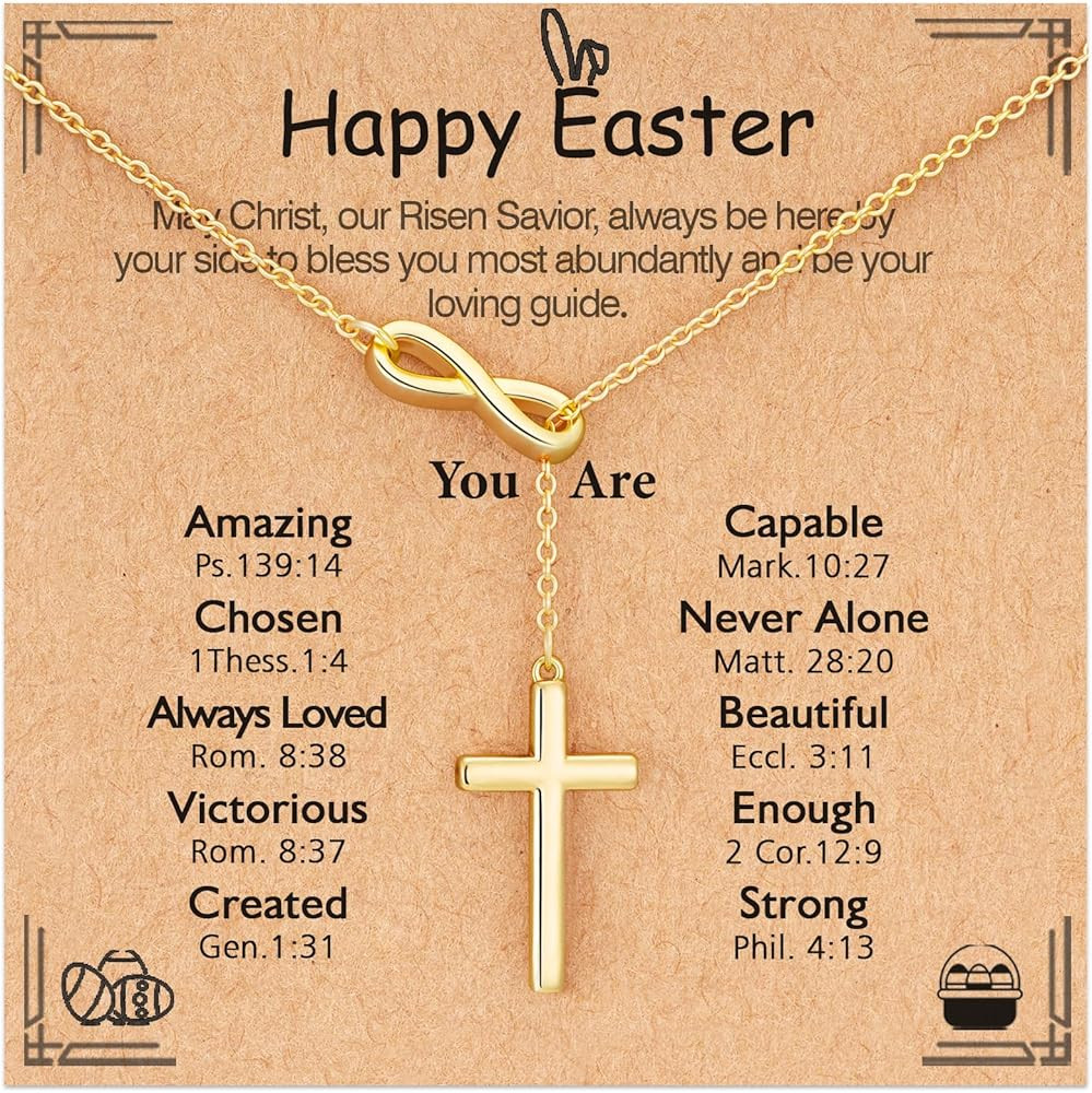 Easter Basket Stuffers for Girls, 14K Gold Plated Cross Necklace Easter Gifts Christian Religious... | Amazon (US)