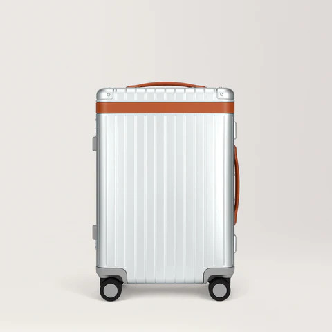 Carry-on Luggage - Hard case in Aluminium - Silver / Cognac Brown | Carl Friedrik