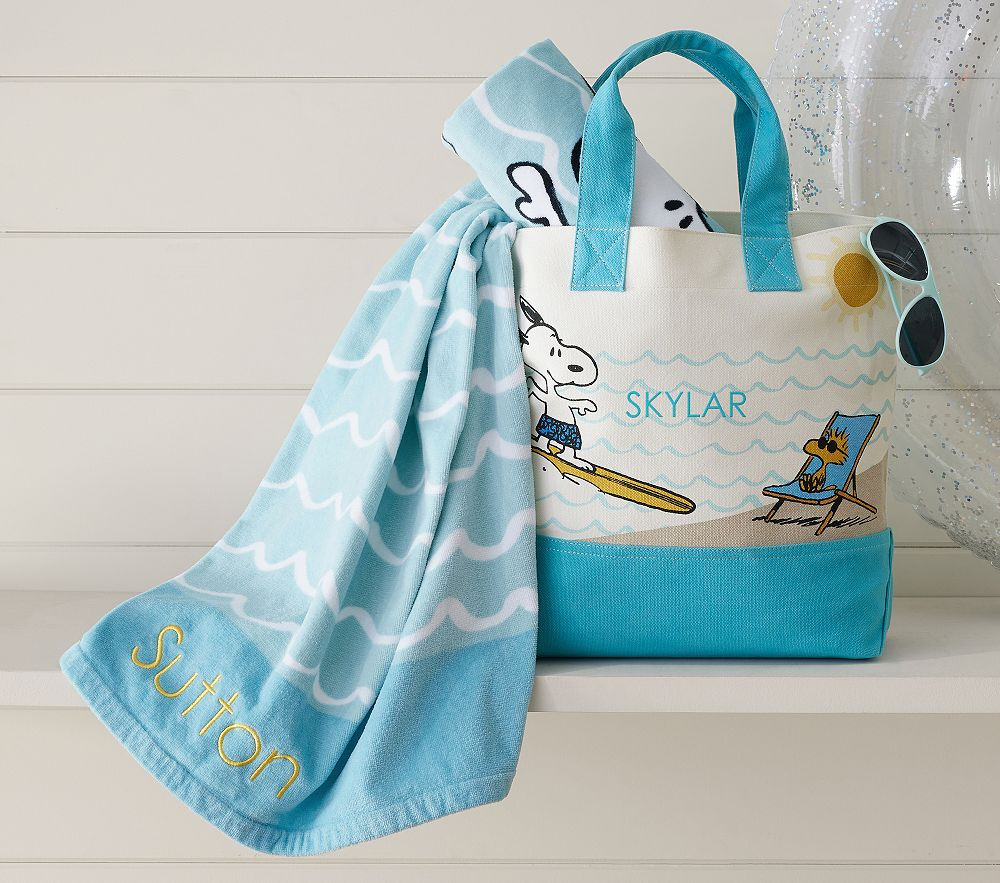 Peanuts\u00ae Snoopy\u00ae Surfing Beach Tote & Towel Set | Pottery Barn Kids