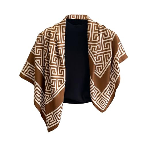 Luxury Geometric Print Silk Scarf, Brown and White Square Design, Versatile Fashion Accessory 35 Inches | Amazon (US)