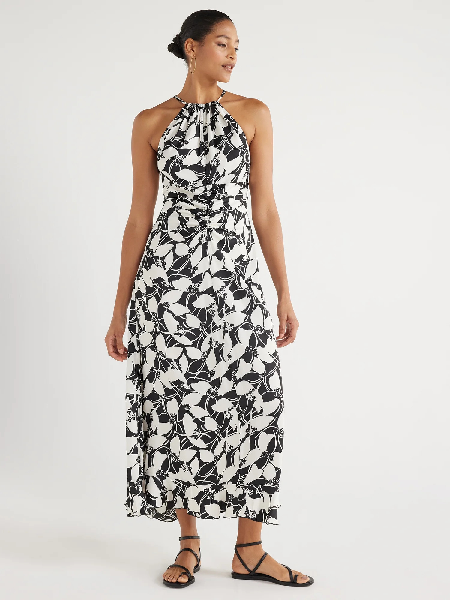 Scoop Women's Ruched Halter Dress, Sizes XS-XXL | Walmart (US)