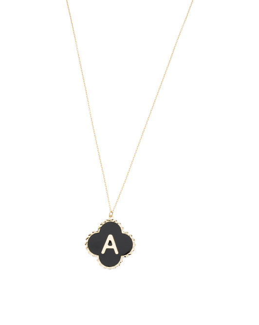 Made In Italy 14kt Gold Onyx Beaded Clover Initial Necklace | TJ Maxx