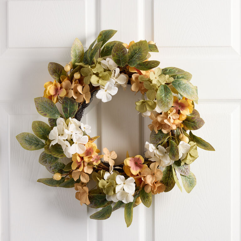 Peach and White Faux Hydrangea Wreath | World Market
