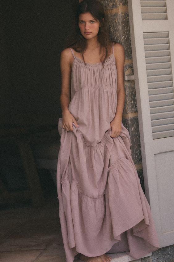 RUFFLED CHIFFON MIDI DRESS | Zara US