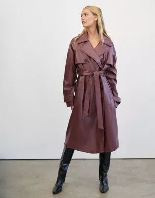 4th & Reckless PU trench coat in maroon | ASOS (Global)
