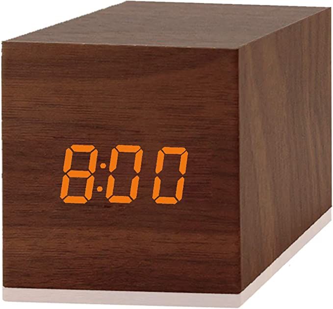 Digital Alarm Clock, with Wooden Electronic LED Time Display, 3 Alarm, 2.5-inch Cubic Small Mini ... | Amazon (US)