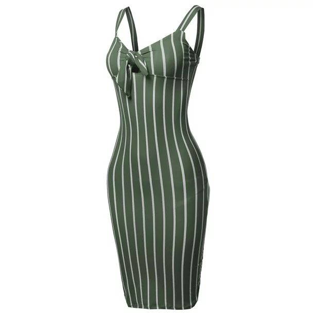 FashionOutfit Women's Stretch Sweet Heart Neckline With Self-Tie Stripe Sexy Dress | Walmart (US)