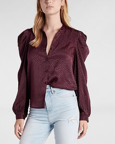 Jacquard Dot Puff Sleeve Shirt | Express