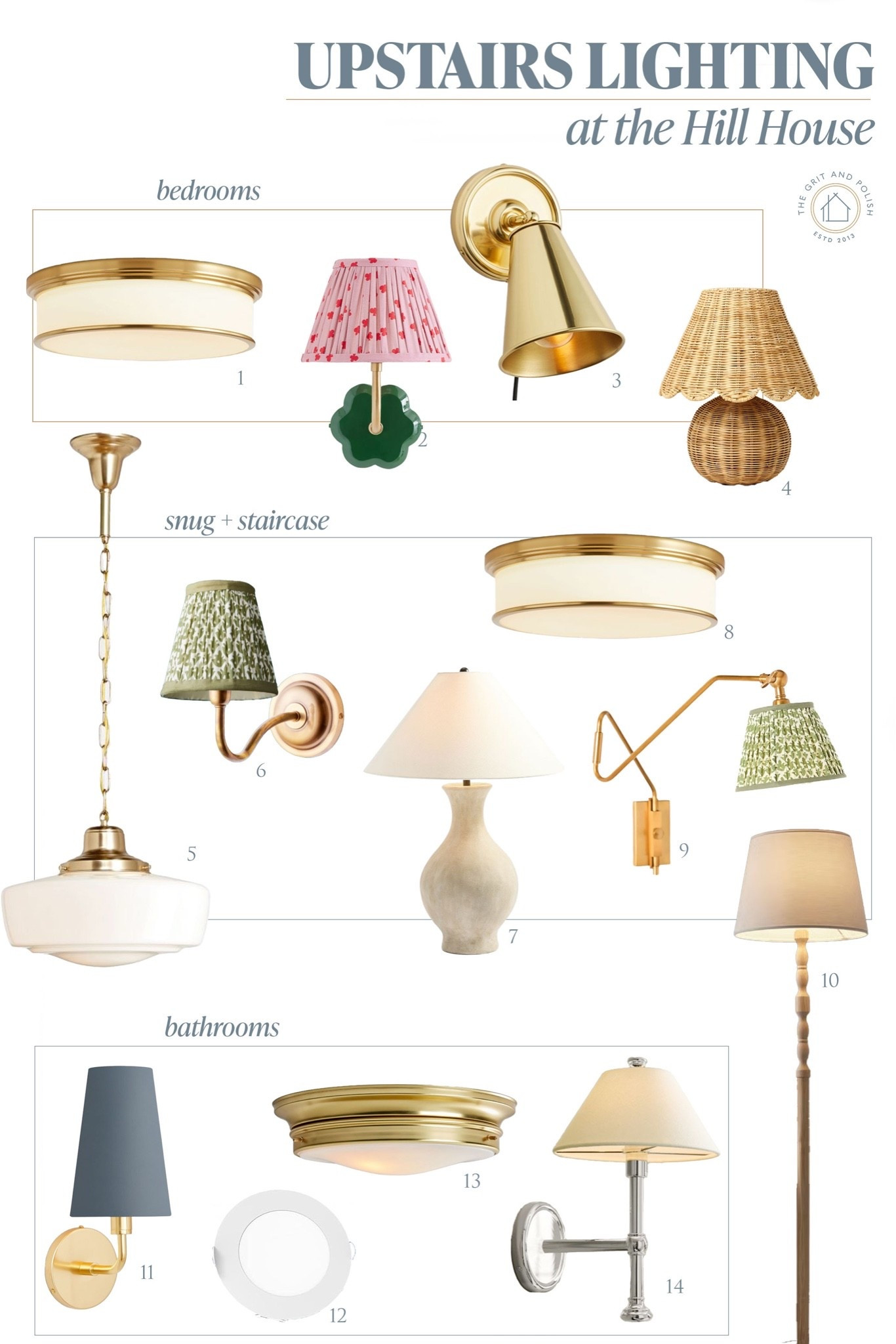 All the lights we have upstairs at the Hill House 💡 

Linked everything here and more details (metal finishes, fabric info) can be found at https://www.thegritandpolish.com/blog/hill-house-upstairs-lighting-sources

#LTKHome