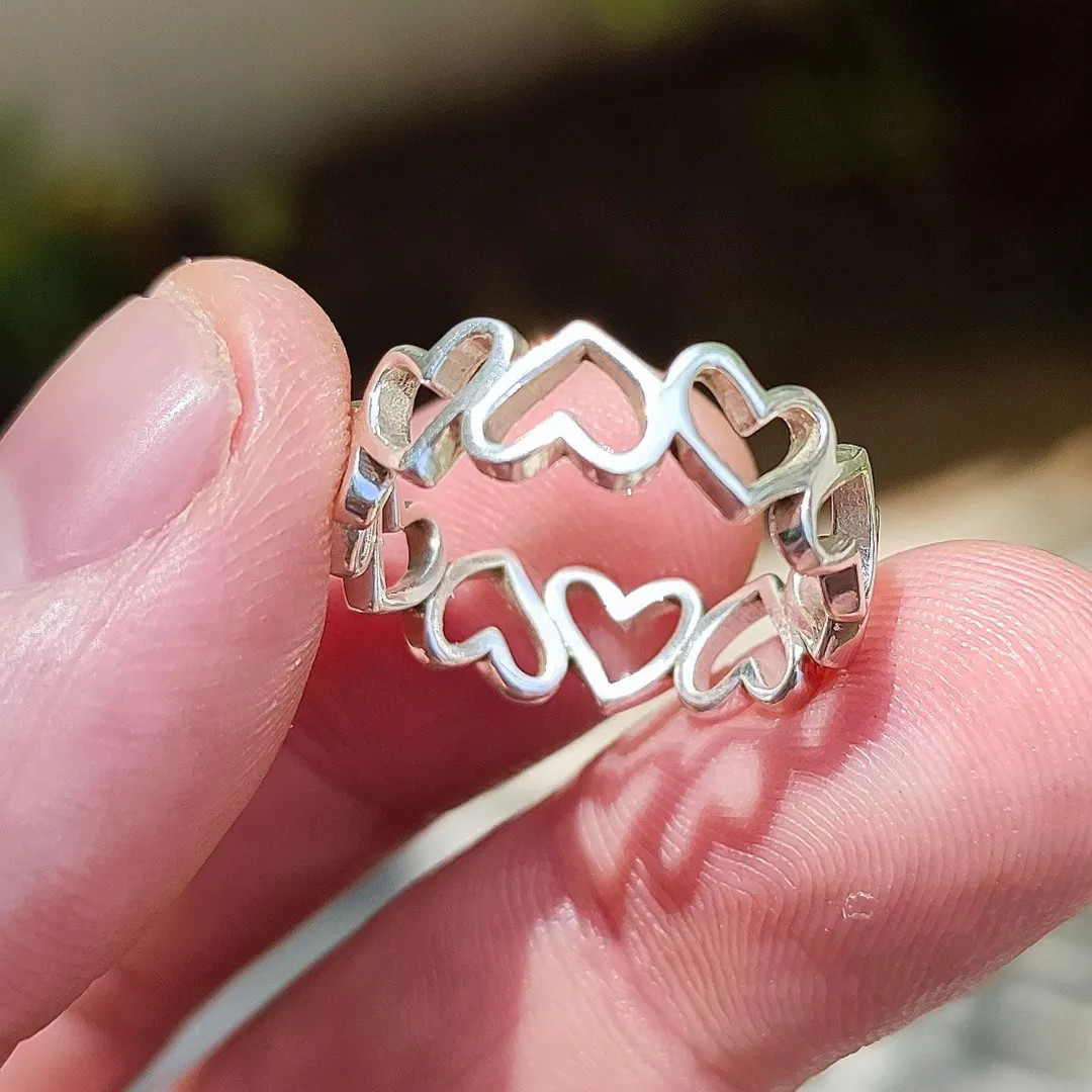 Connected Hearts Ring Band, 925 Sterling Silver Heart Handmade Jewelry Gift | Etsy (US)