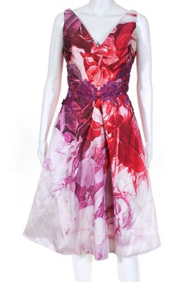 ML Monique Lhuillier Womens Petal Print Dress Pink Size 8  10286715 | eBay US