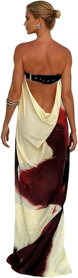 AIBEARTY Women's Sexy Strapless Floral Print Maxi Dress Off Shoulder Back Buckle Belt Dresses for... | Amazon (US)