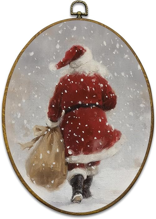 Mcehtle Vintage Santa Christmas Wall Art Decor, Winter Snowy Xmas Santa Holiday Framed Canvas Pri... | Amazon (US)