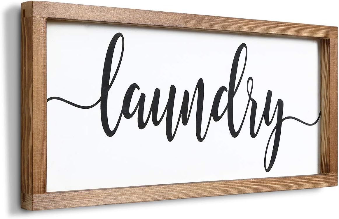 Mokof Laundry Sign, Farmhouse Laundry Wood Sign for Laundry Room Wall Decor (Frame, 17'' X 8'') | Amazon (US)