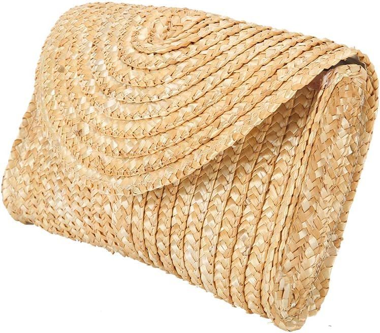 Straw Clutch Summer Evening Handbag Beach Purse Woven Straw Bag Envelope Clutch Purse for Women | Amazon (US)