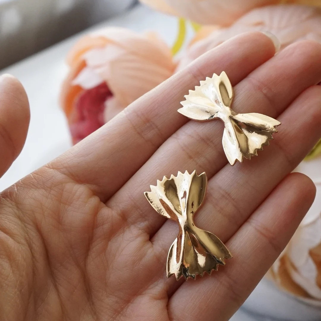 Gold Farfalle Earrings, Farfalle Pasta Earrings, Foodie Lovers Stud Earrings, Silver Farfalle Ear... | Etsy (US)