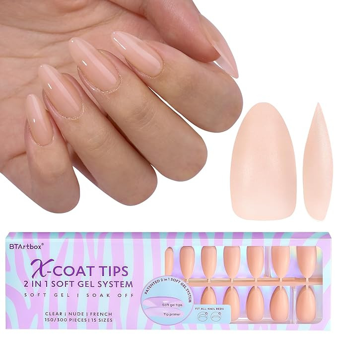 BTArtbox Almond Press On Nails - Soft Gel Nail Tips Medium XCOATTIPS Natural with Base Color, Str... | Amazon (US)