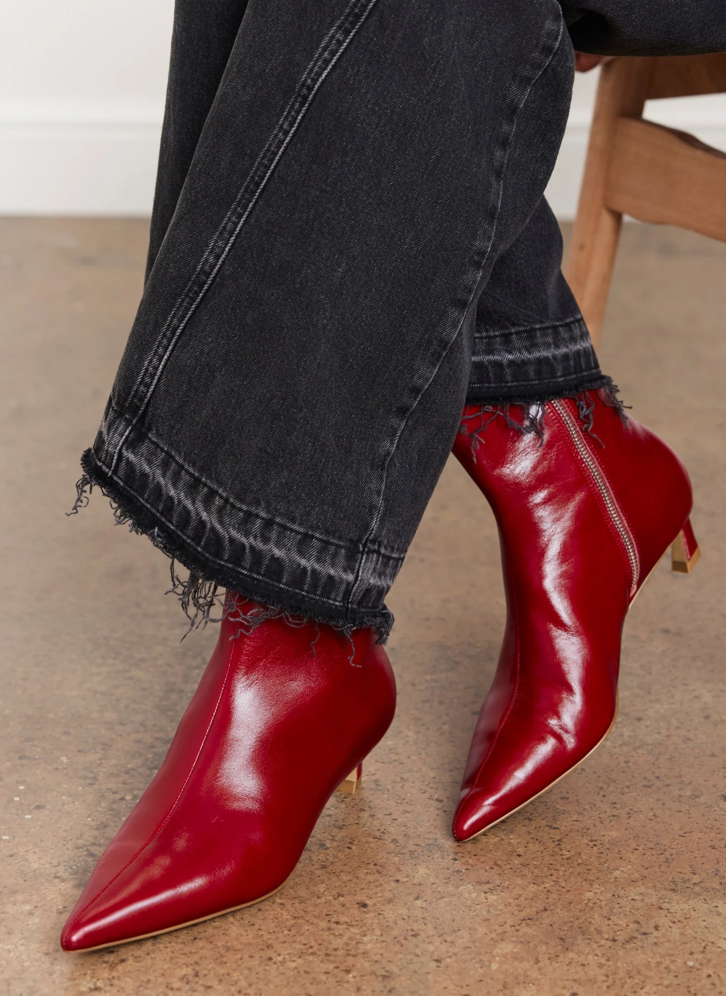 Issy Red Leather Ankle Boots | Mint Velvet