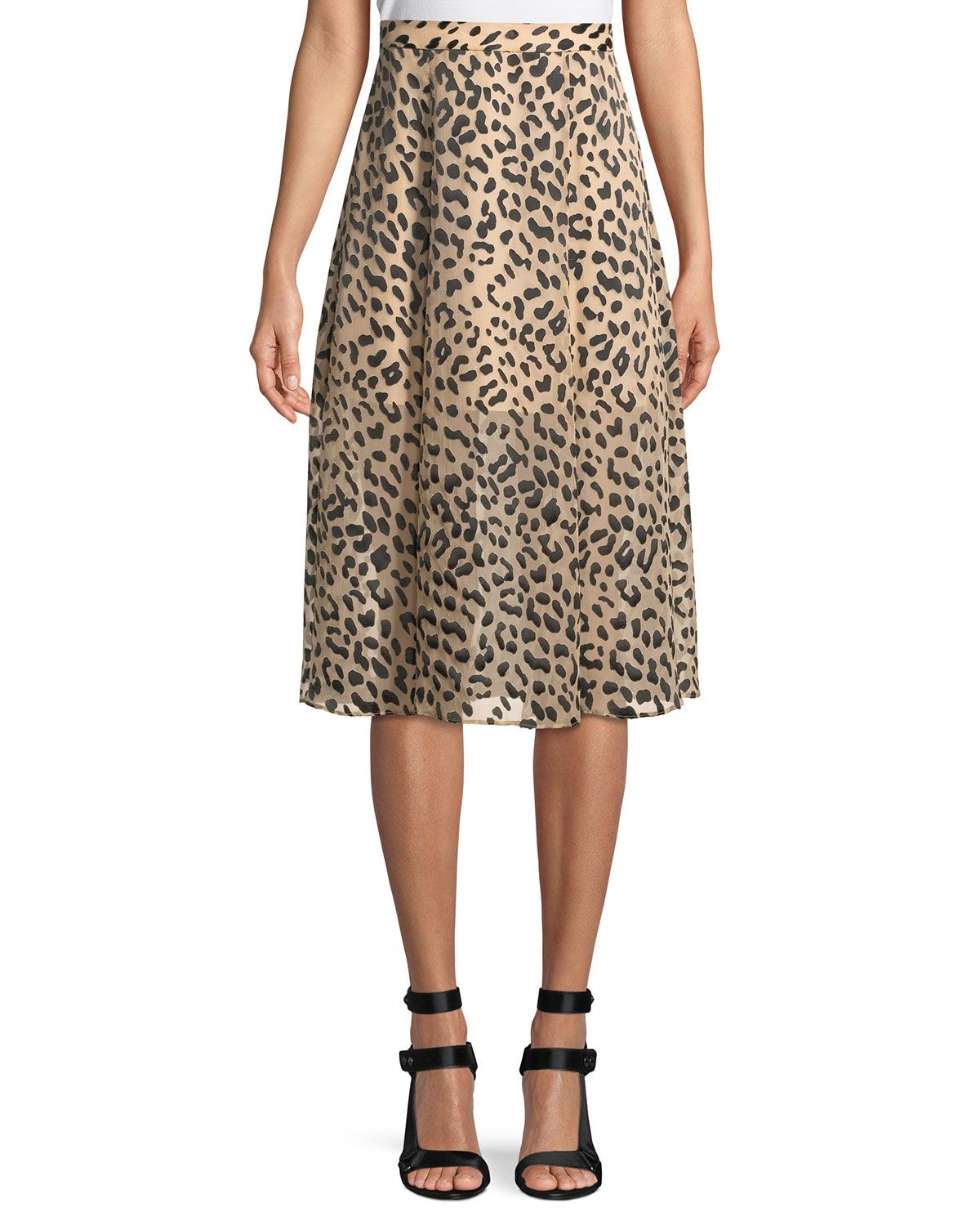 Athena Cheetah-Print Midi Skirt w/ Slits | Neiman Marcus