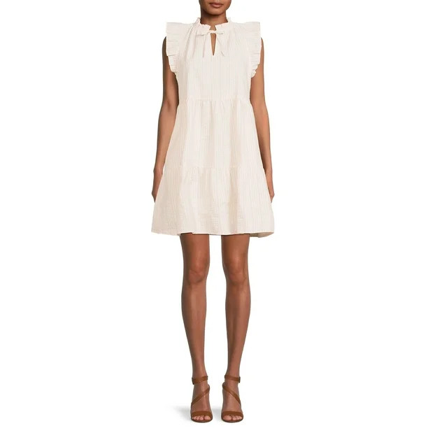 Time and Tru Woven Flutter Sleeve Dress for Women | Walmart (US)
