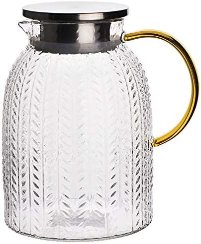 Warm Crystal, The Glass Water Pitcher with Lid and Handle, Glass Tea Pitcher, Carafe, Teapot and ... | Amazon (US)
