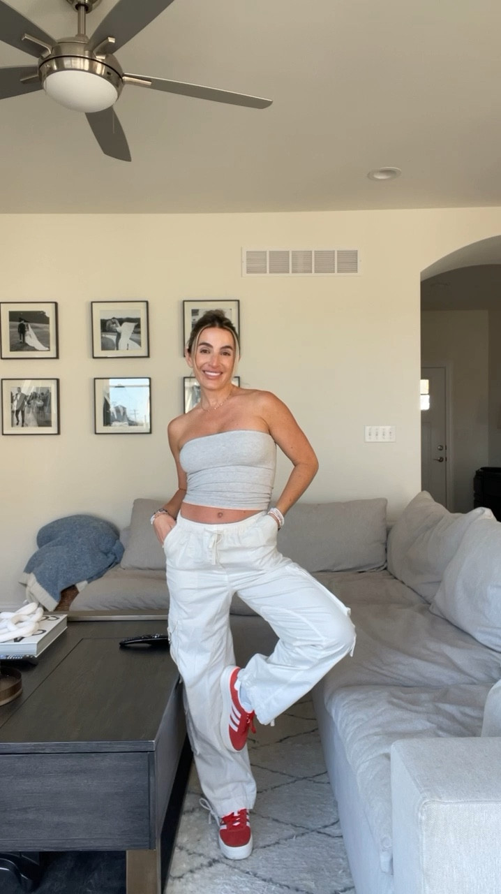 I’m 5’2” in XXS top, XS cargos + down 1/2 size in the shoes (they run big)!  I had the whole outfit pre-pregnancy in the same size - so happy to have staples I love that I can grow in 

#LTKbump