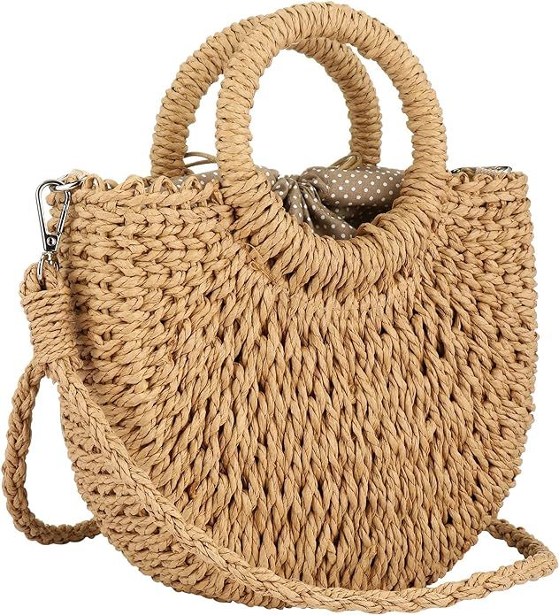 Rattan Handmade Straw Tote Handbag Beach Shoulder Bag Summer Beach Rattan Bag Straw Bag | Amazon (US)